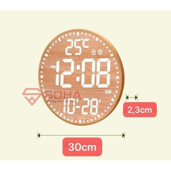 cv.lamsiah- JD-16 SOHA Jam Dinding Digital Design Motif Kayu Elegan Lampu LED Besar 11 Inch Alarm Fr