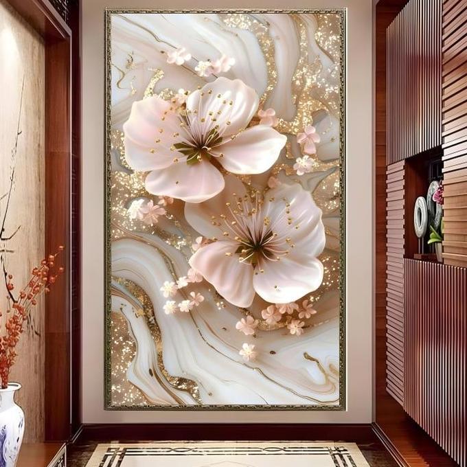 Pesanan Khusus Stiker Vinyl Bunga Putih 3D - Wallpaper Dinding Bunga Putih Mewah Terlaris