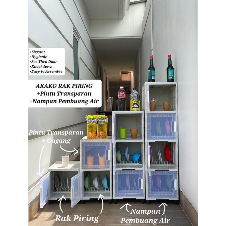 Akako - Rak Piring Plastik Bening Pintu Swing Akako / Tempat Penyimpanan Piring Gelas