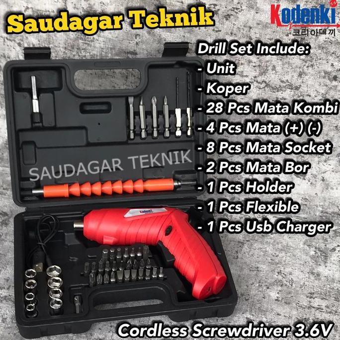 Cordless Screwdriver Kodenki Mesin Bor Obeng Baterai Batre Set Kodenki