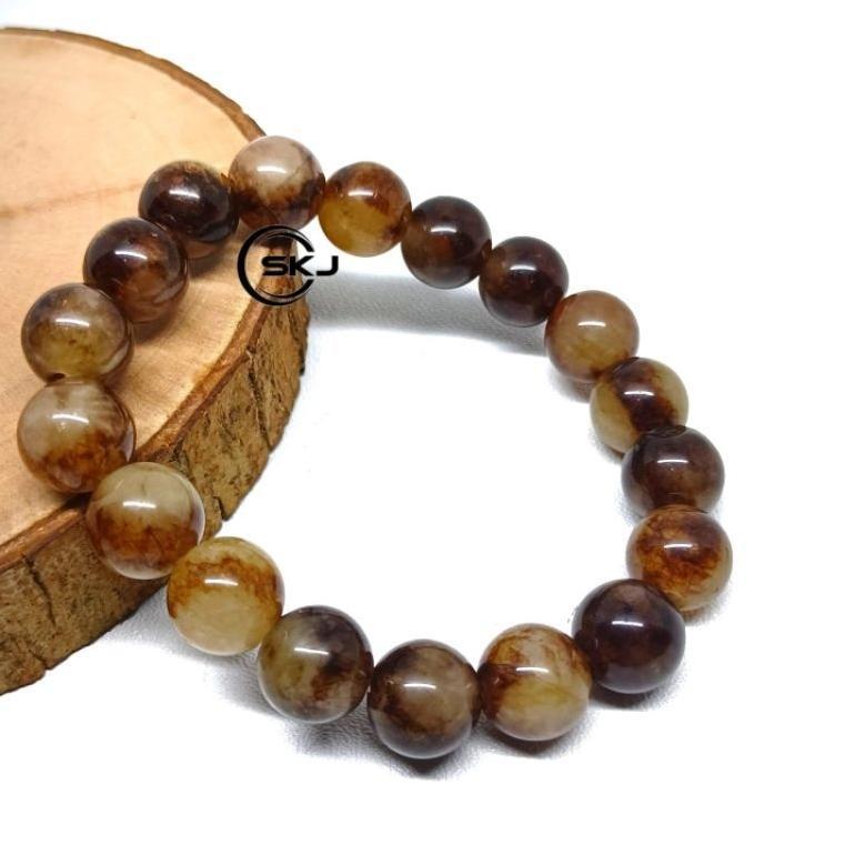 HOT DEALS GELANG BATU GIOK COKLAT TERAPI KESEHATAN 10MM ASLI NATURAL
