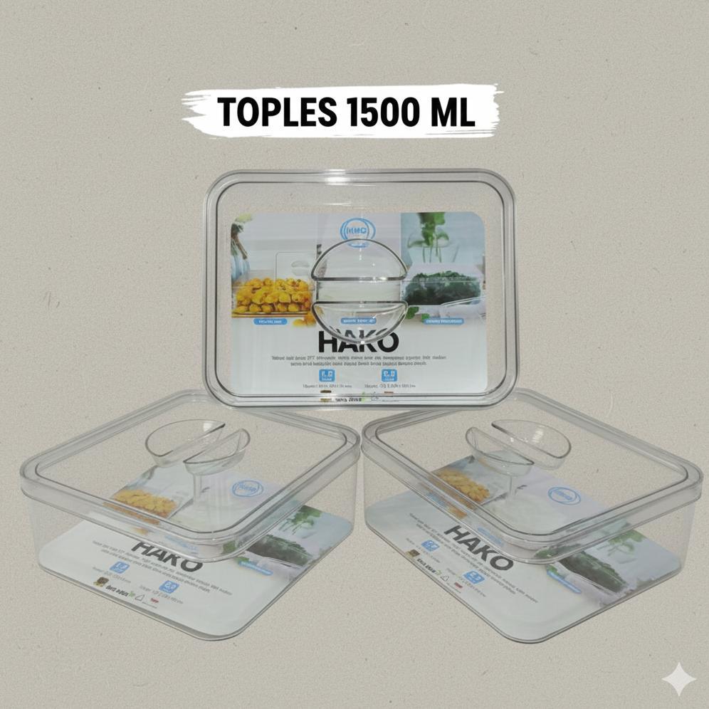 Toples Hako Akrilik  Tebal  Dengan Tutup 1,5Liter Wadah Topping Tempat Prasmanan, Wadah Snack Kue, W