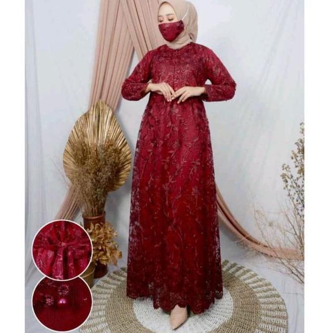 Khza- Gamis Desa Brukat Kebaya Tile Maxy Dress Nita Muslim Brukat / Jumbo Ld 90-120Cm
