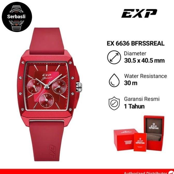 Jam Tangan Wanita Expedition Exp Chronograph EX 6636 BFRSSREAL Red Dial Red Rubber Strap