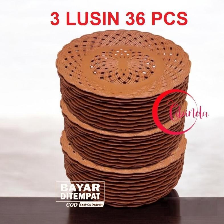 36 PCS / 3 Lusin Piring Rotan Plastik Tebal / Piring Anyaman Plastik