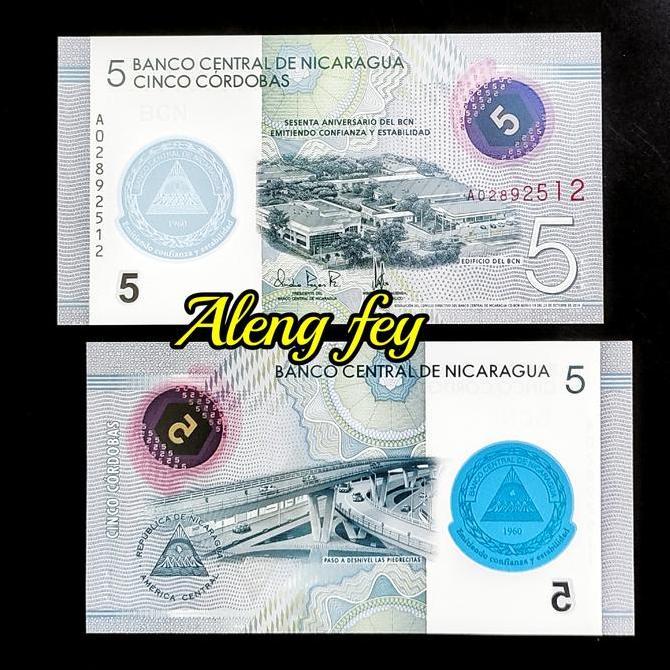 Uang asing Nicaragua Polymer 5 Cordobas