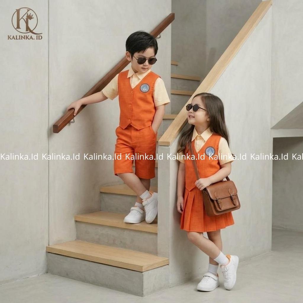 KalinkaID - SERAGAM TK NASIONAL ORANGE MUDA - ORANGE TUA  PANJANG/ PENDEK LAKI-LAKI DAN PEREMPUAN