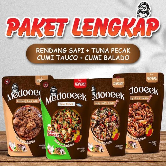 Medoeek Paket Lengkap Tuna Pecak Rendang Sapi Cumi Tauco Cumi Balado Fresh Food total 600gr Instan M