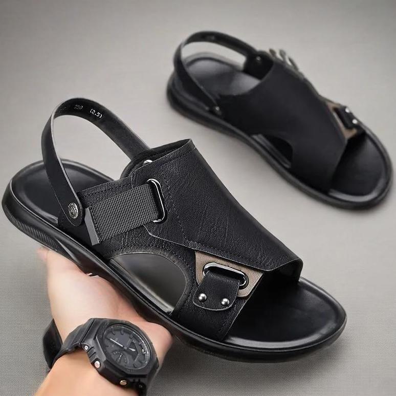 Diskon Sandal Pria Kulit Asli Stylish - Pengunci Klasik Vintage - Sandal Casual Pria - Sandal Pria K