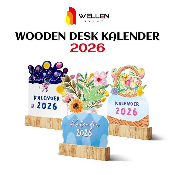 WELLEN PRINT - Cetak Wooden Desk Calendar Aesthetic / Print Kalender Meja Tatakan Kayu Ukuran A6 Uni