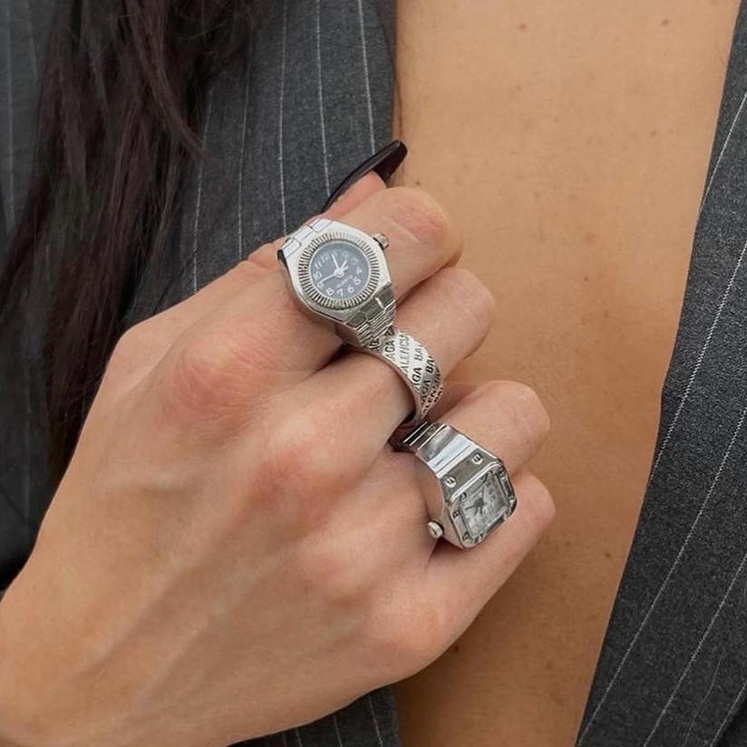 Jam Tangan Cincin Pasangan Jam Perhiasan Elegan Retro Quartz Watch Ring Untuk Wanita Pria Vintage Pu