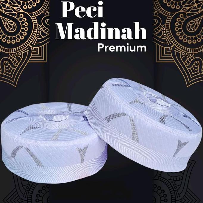 Peci Madinah Bugis Putih Motif Bordir Lidah Kopiah Songkok Pria Dewasa Peci Haji Muslim Keren Umroh