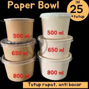 KOMARIJUILI - PAPER BOWL PUTIH & COKLAT (25PC) + TUTUP / PAPER BOWL UNTUK BAKSO / PAPER BOWL + TUTUP