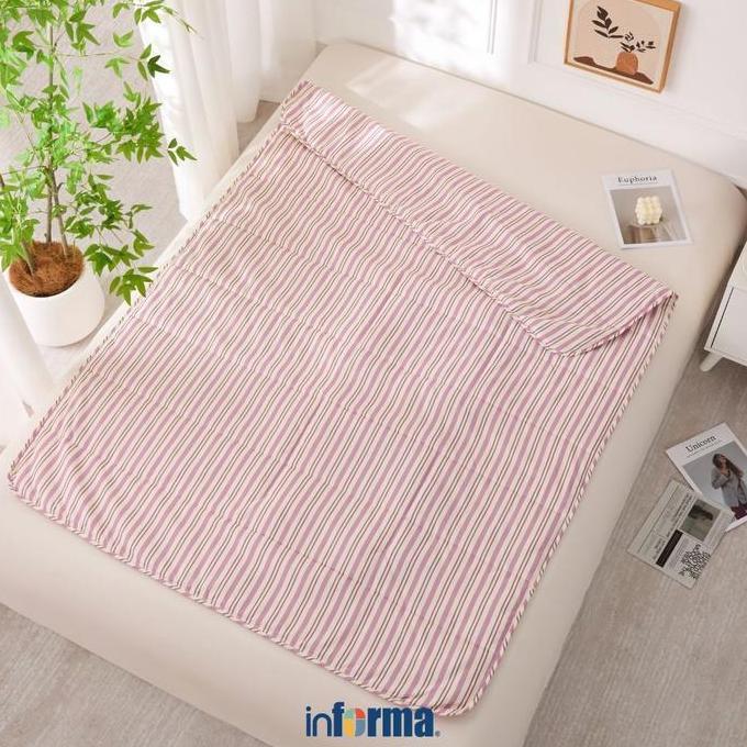 Informa 130x180 cm Bed Cover Microfiber Zip Nap Selimut Tebal Bedcover Selimut Kasur Comforter