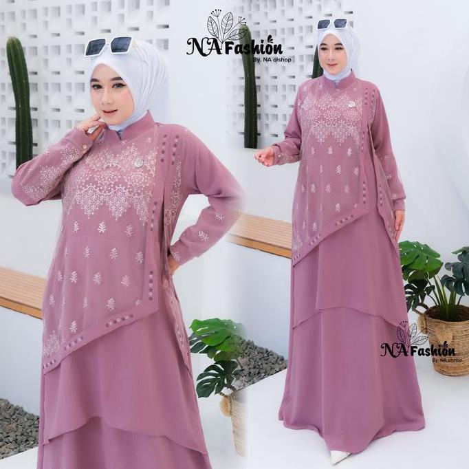 Na Fashion- NAMIRA Dress Gamis Malaysia Kombinasi Brukat Bahan Crinkle Premium mix brokat sapto mini