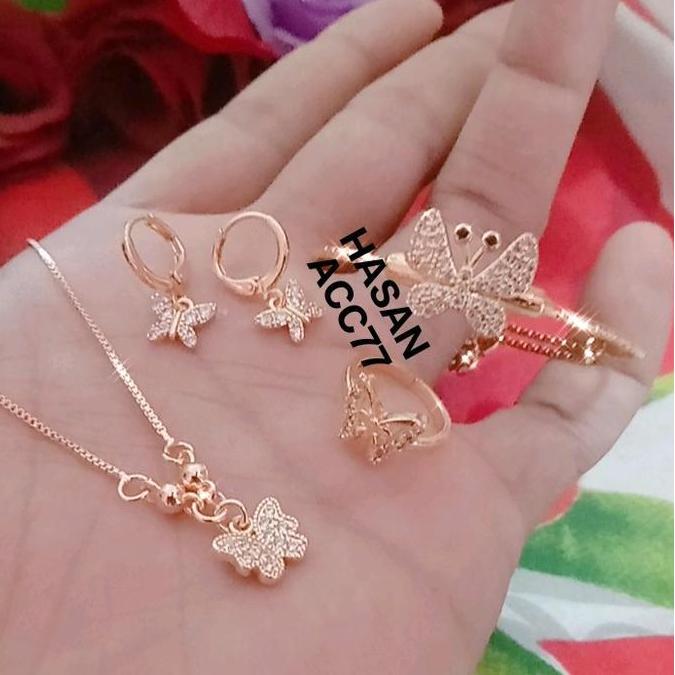 satu set perhiasan emas anak perempuan model kupu permata/Titanium/anti karat Costume