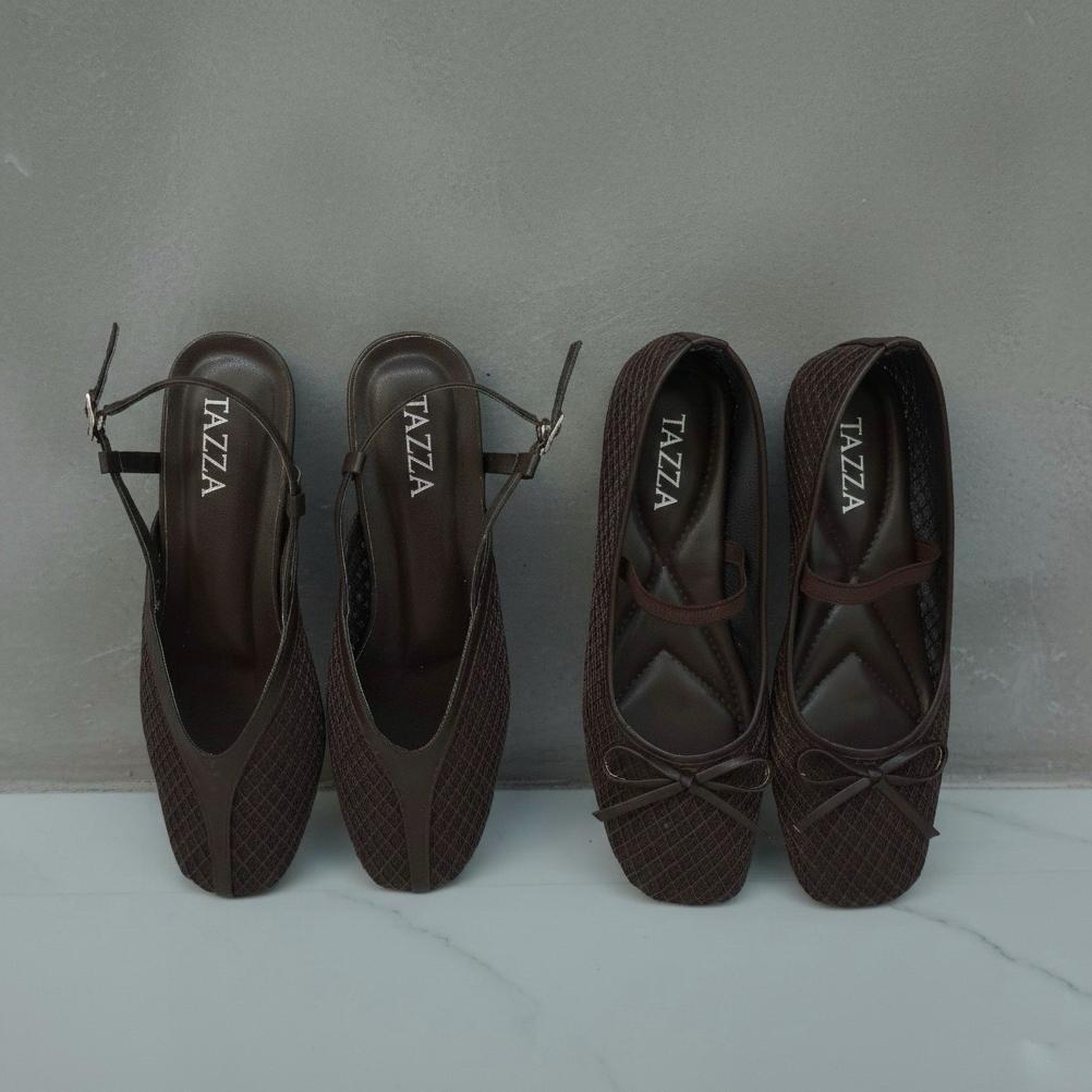 CUCI GUDANG TAZZA Brown Collection Sepatu Flat Shoes Wanita Korea Coklat Mesh Jaring