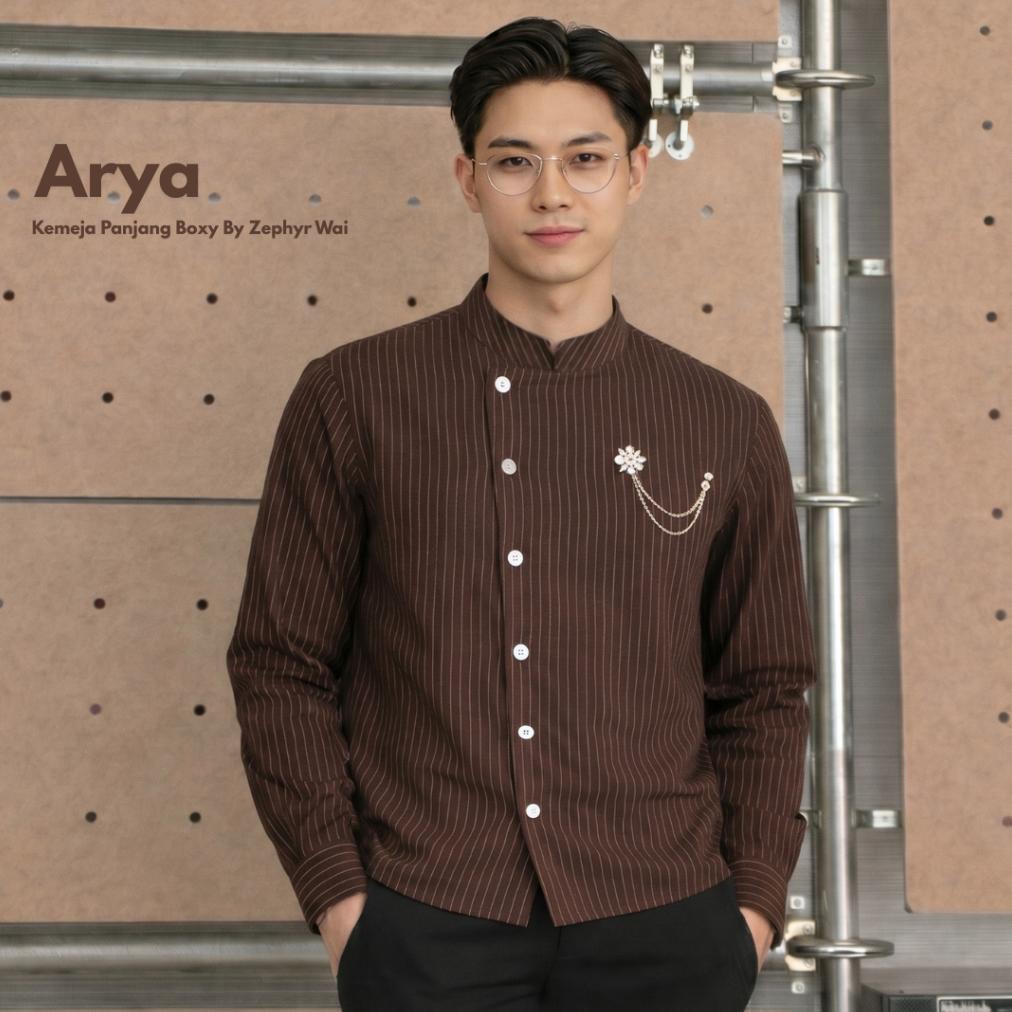 PROMO ARYA - Beskap koko kemeja boxy lengan panjang moderen baju formal stripe pria raya lebaran und