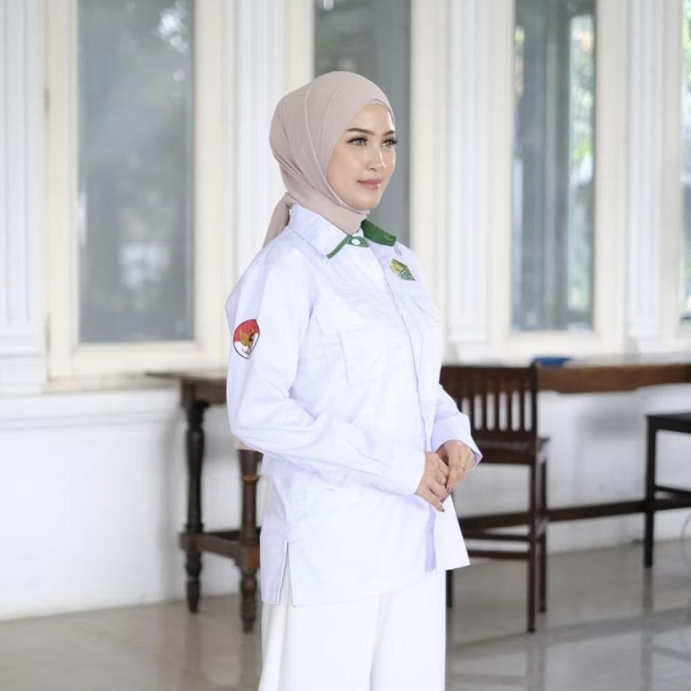 TERBARU TUNIK PDH KEMENAG PUTIH WANITA LENGAN PANJANG TERBARU 2025 / BAJU WANITA ASN PUTIH / KEMEJA 