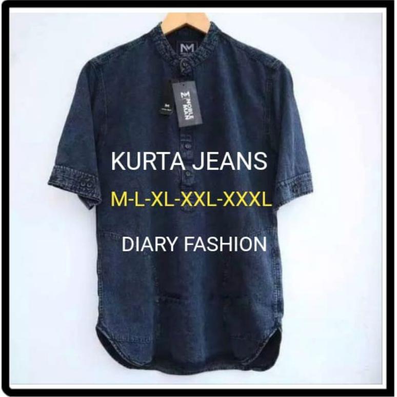 DISKON (JUMBO M-L-XL-XXL-XXXL)Baju Atasan Koko Kurta Jeans Pria Dewasa Jumbo BigSize/Baju Koko Kurta
