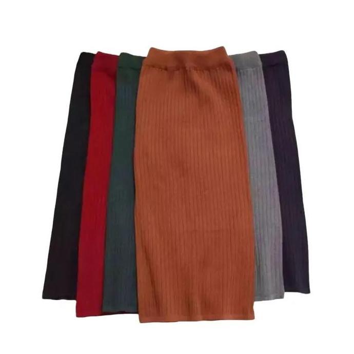 Rok Span Premium Bawahan Wanita Hijab-Non Hijab Korean Style Bahan Rajut Halus Tebal One Size maks b