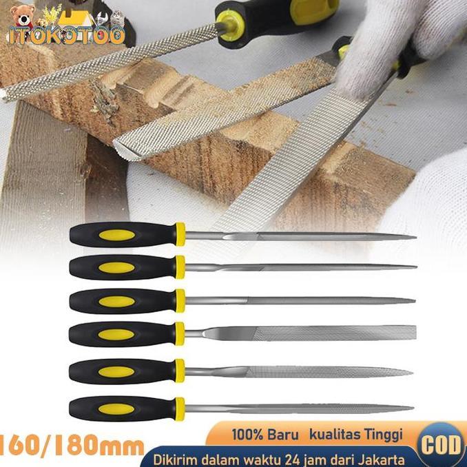 RGPOTZ 6pcs Kikir Besi Gepeng 160mm 180mm Half Round Fitter File Set