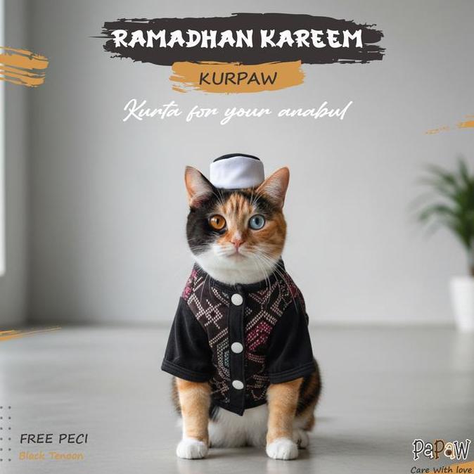 Kemeja Baju Kucing Muslim Kurta Koko Lebaran Anabul Cowok Lucu Murah Kostum Ramadhan Kurpaw