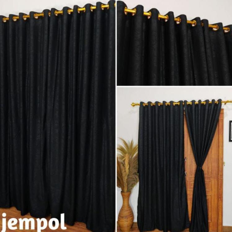 Gorden Pintu Jendela Polos Embos Ring 12 Murah Tirai Warna Biru Coklat Maroon Hijau Putih Hitam Abu 