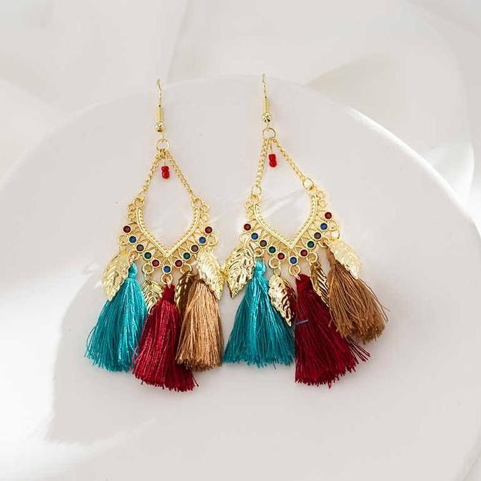 AQZEVUN Anting Etnik Wanita Anting Tassel Anting Etnik Bohemian Vintage Bali Fashion