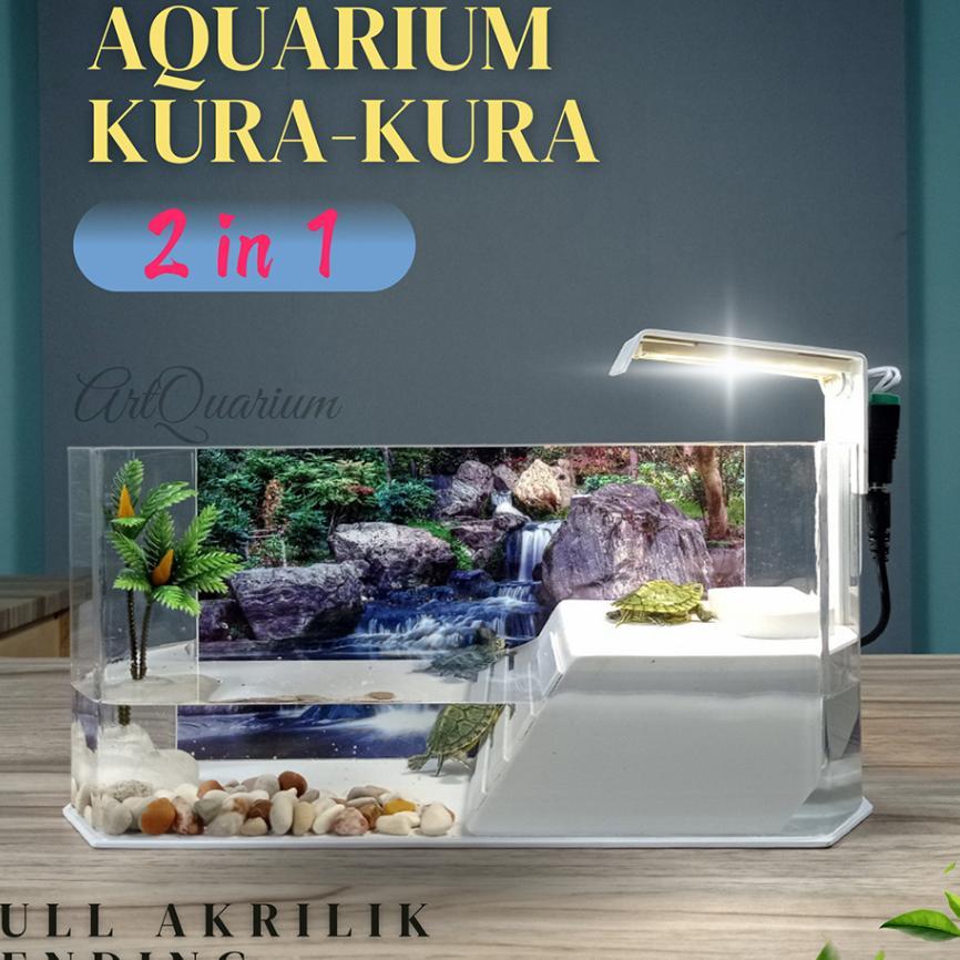 Aquarium Kura Kura Brazil Lengkap Dengan Lampu Dan Hiasan
