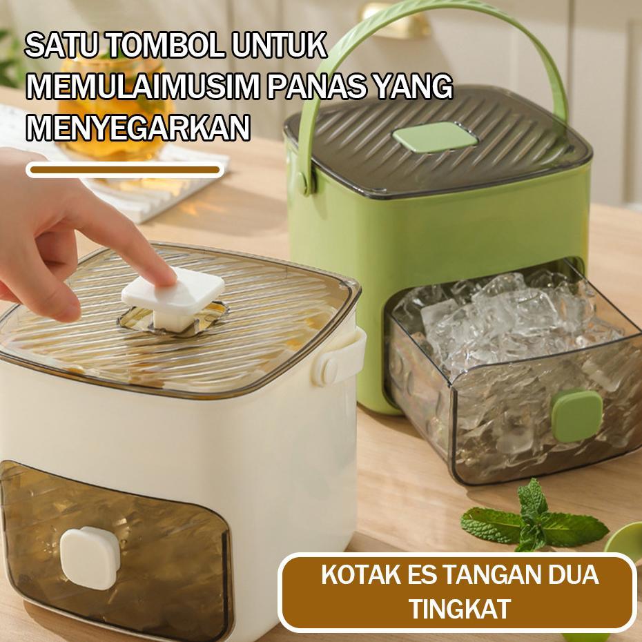 Box Ice Ice Cube Double Storage Layer 2 In 1 Cetakan Besar Batu Batu Kotak Es