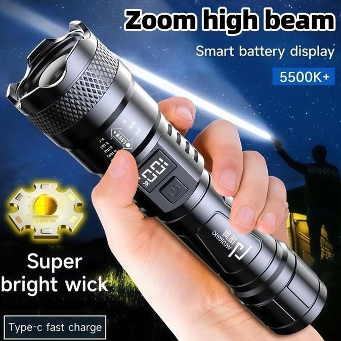 SYLVETI Led 300W Super Terang Portabel Zoom Rechargeable /Senter LED Super Terang 10000 Lumens/ Taha