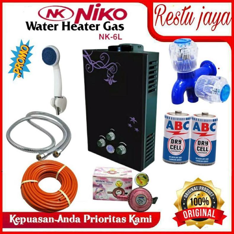 TERBARU Water heater pemanas air panas kamar mandi merk niko LED komplit satu set warna hitam