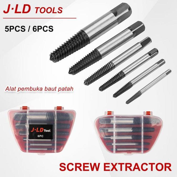 JLD Alat pembuka baut patah 5pcs/6pcs Screw extractor Set mata bor pembuka baut patah alat pembuka b