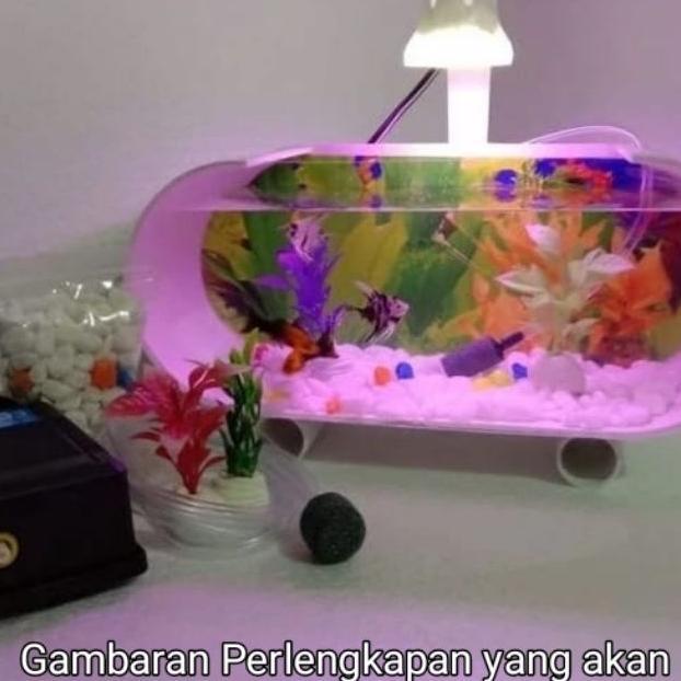 1 Set Aquarium Akrilik Cupang Mini Plus Mesin Aerator Air Mancur Dan Lampu Penerangan