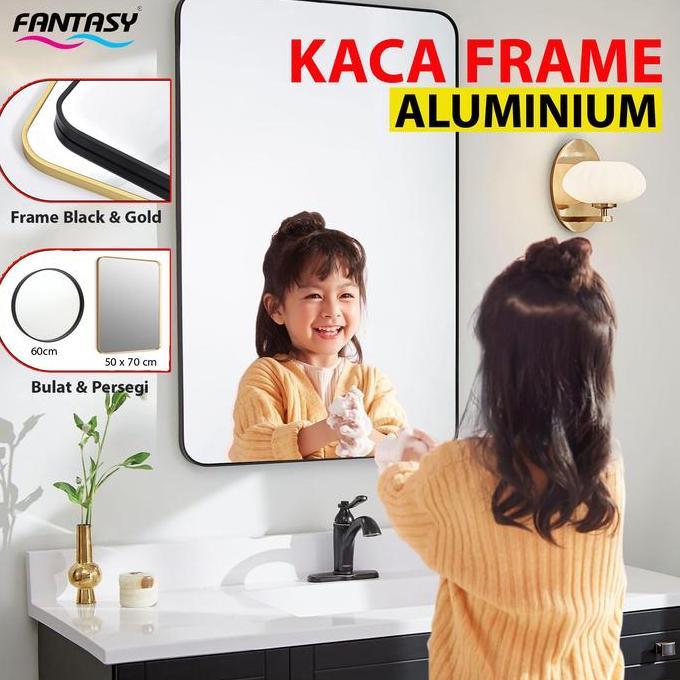 Fantasy Cermin dinding Bulat Minimalis Industrial Bingkai Besi Aluminium Gold & Hitam dekorasi Dindi