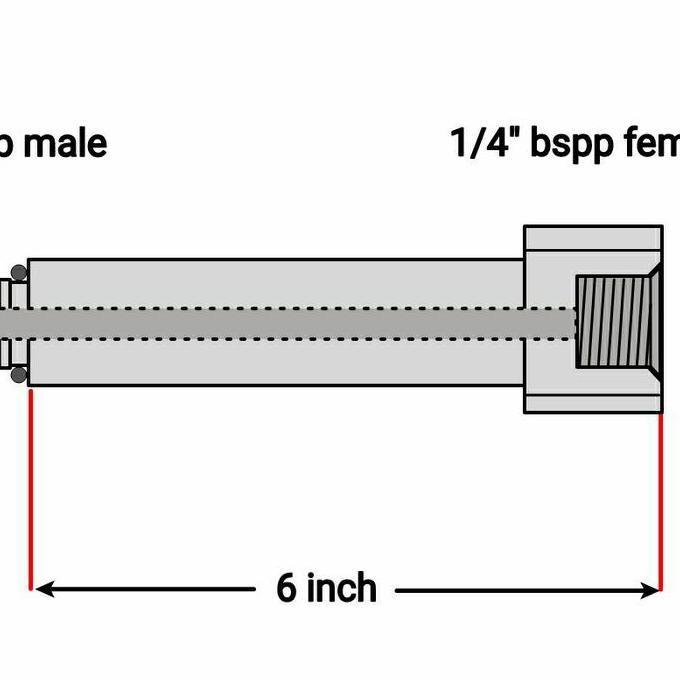 Ready Adapter 1/4" BSPP Male x 1/4" BSPP Female Long 6"