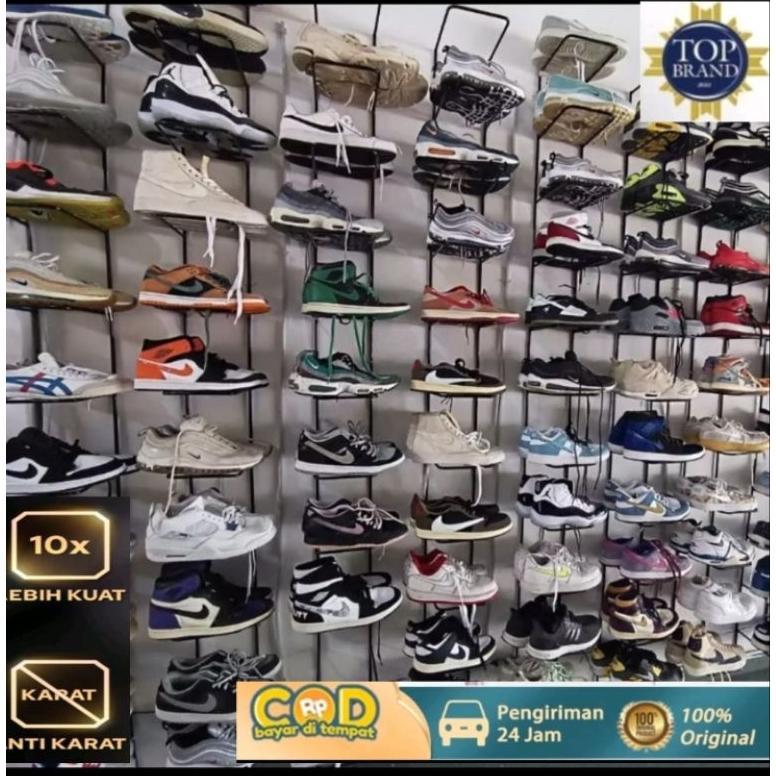 Rak Sepatu/Rak Gantung Sepatu Sandal/Tempat Display Sepatu Tas/Rak Besi Dinding Tempel Sepatu Taster