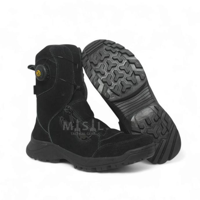 Misil Sepatu PDL Tactical Tali Putar TNI Polri Paspampres Model Black Hawk V2 Kulit Suede Hitam - Bo