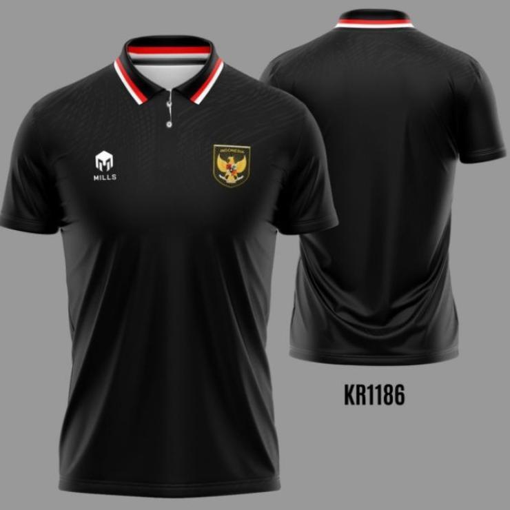 Jersey Timnas Indonesia Mills Hitam Premium / Jersey Olahraga Cewe/Cowo