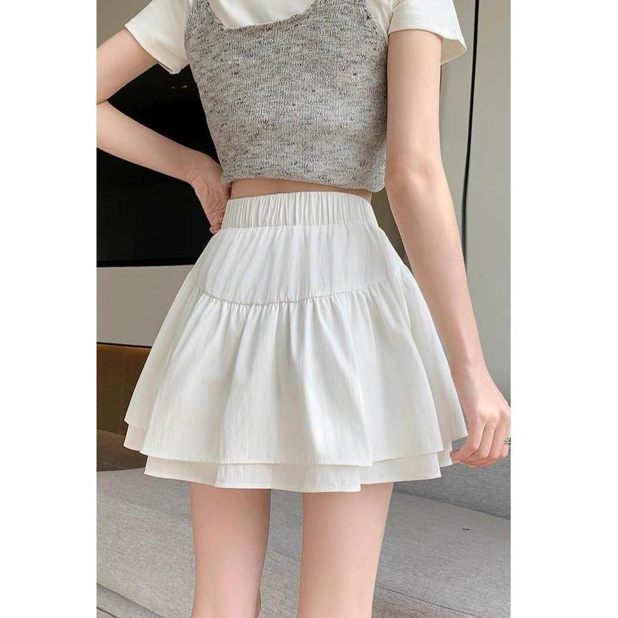 BESTPROMO DF - Rok RAINBOW Mini Skirt Susun Pendek / Rok Wanita Pendek Korean Style