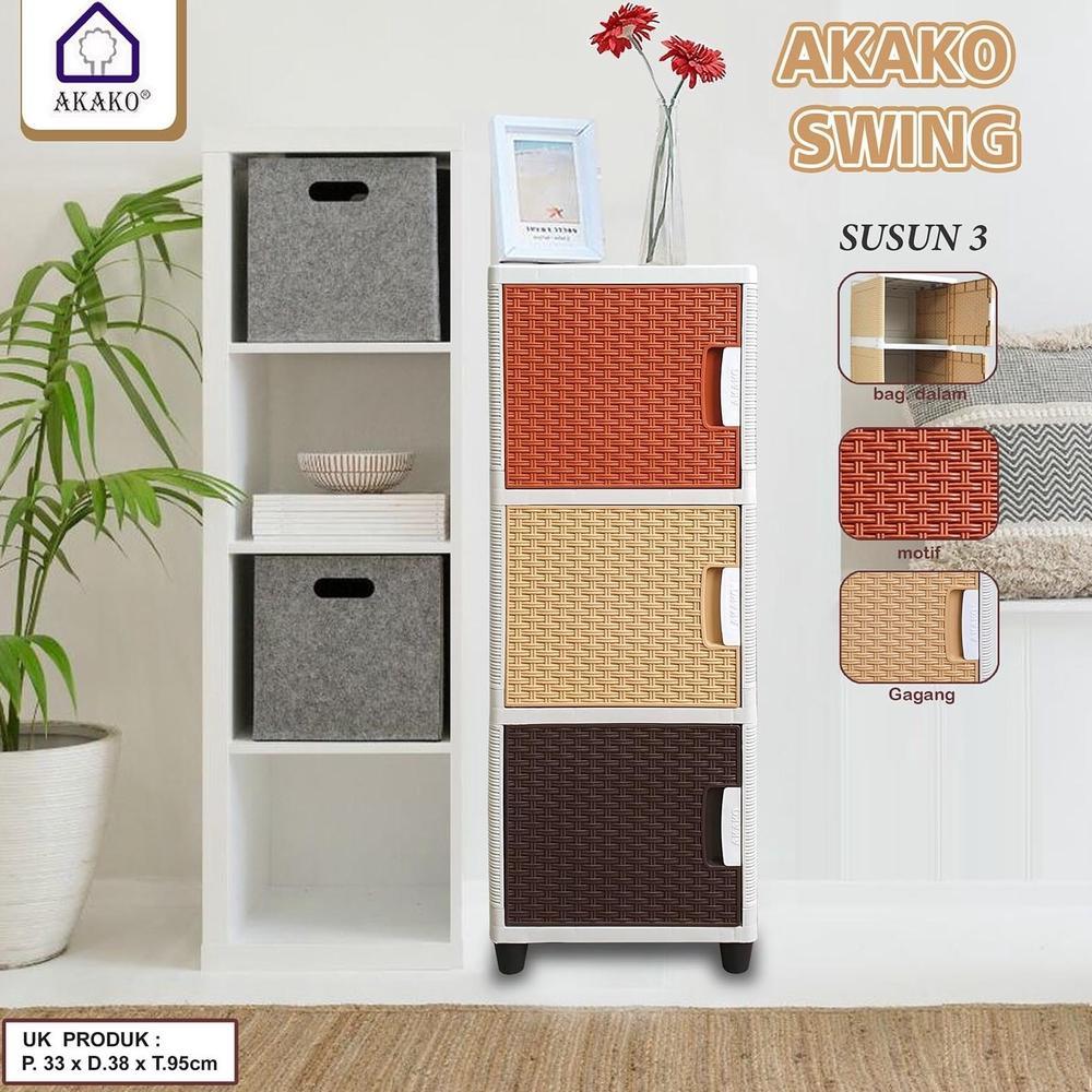 AKAKO - LEMARI PAKAIAN PLASTIK MINIMALIS/LEMARI ROTAN AKAKO SWING 3 SUSUN