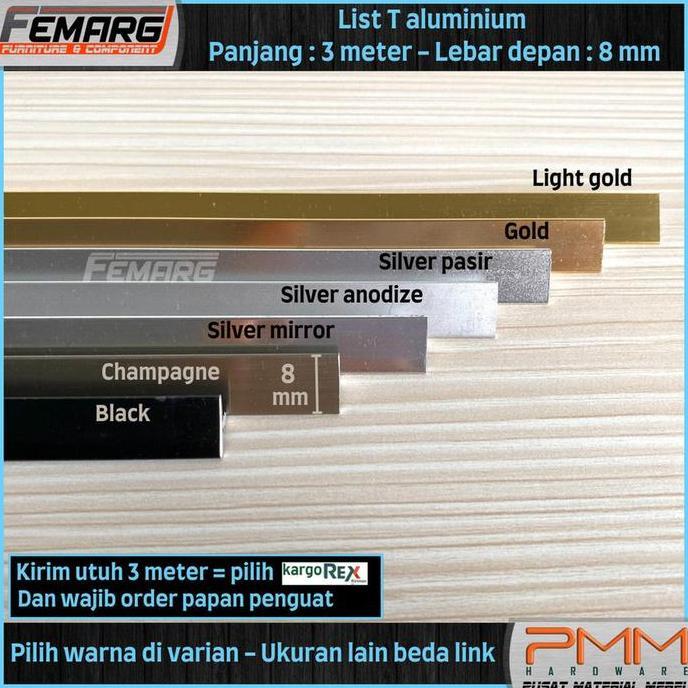 LIST VARIASI T 12MM OMEGA |LIS ALUMINIUM T CHAMPAIGN BLACK