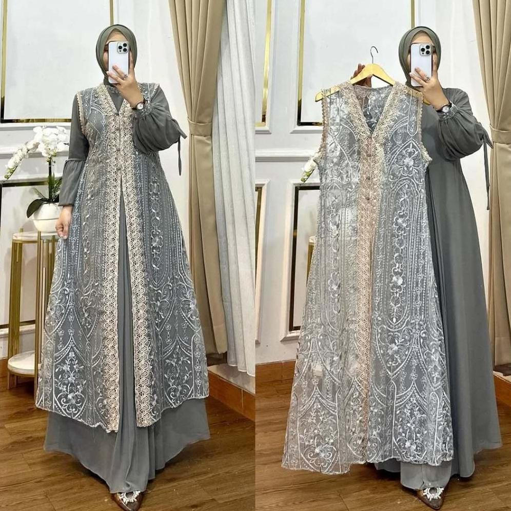 Paket Hemat Gamis Burgundy Naura Dress Gamis Bahan Ceruty Babydoll Mix Brukat Gamis Pesta Brukat Mew