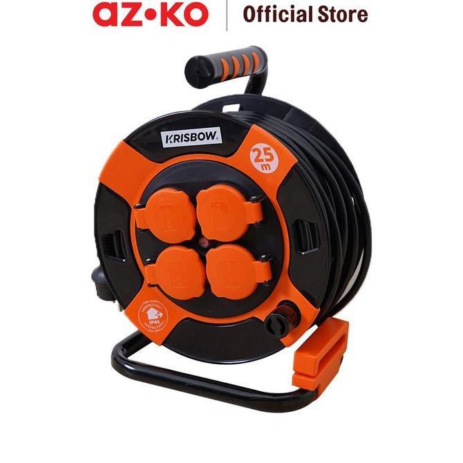 AZKO Krisbow 25 mtr Kabel Roll 4 Socket - Hitam/Oranye Cable Reel Colokan Peralatan Elektronik Kabel