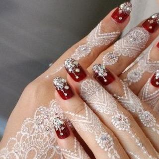Nail By Aisha | Wedding Nail Art Marun Glitter Silver | Custom Ukuran