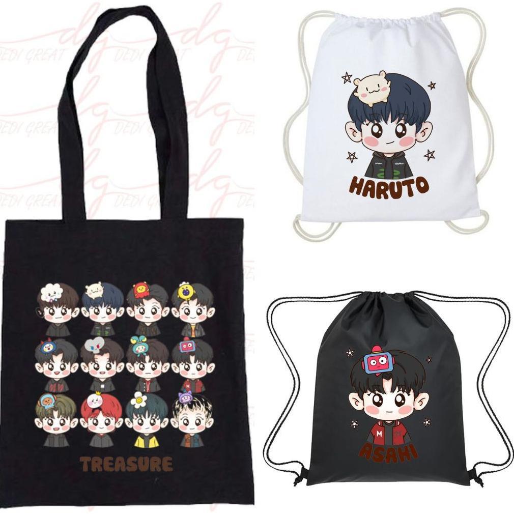 TotebagTas Serut Treasure Truz Chibi Fanart Kpop Korea Lucu Kanvas Wanita String Bag Aesthetic Cewek