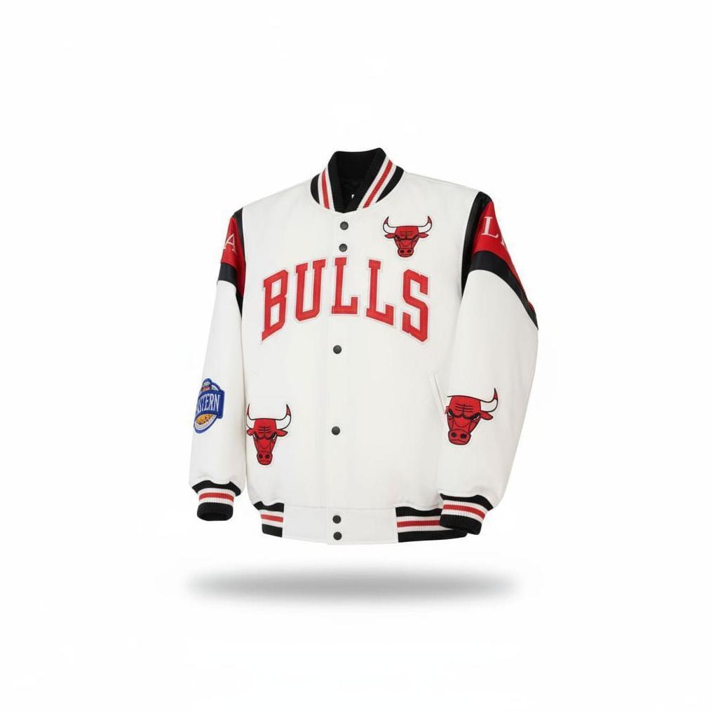 BEST SALE "Jaket Baseball NBA Chicago Bulls Pria Wanita Varsity Hitam Bahan Parasut Waterproof"