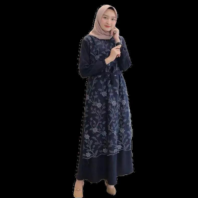 Kualitas Super Gamis Burkat Tile Mutiara Premium Baju Gamis Kekinian Dres/Longdres Lengan Karet