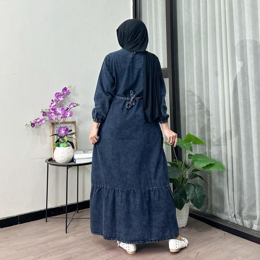NEW DEALS Gamis Susun Jeans Wanita Non Busui Rempel Bawah